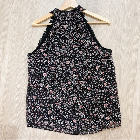 Anthropologie Women's Lace Ruffle High Neck Sleeveless Pink Floral Blouse - Picture 5 of 5